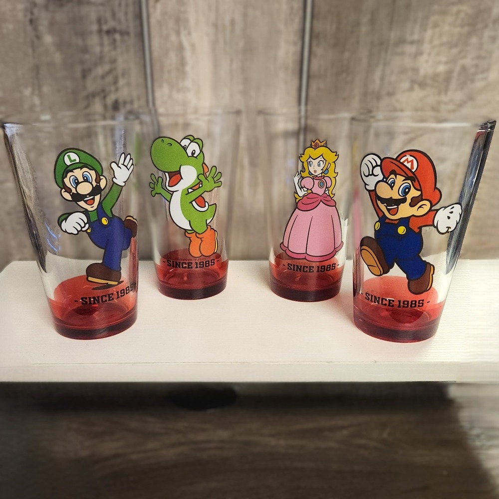 Nintendo Super Mario Pint Glasses GameStop Exclusive Drinkware Yoshi Luigi Peach